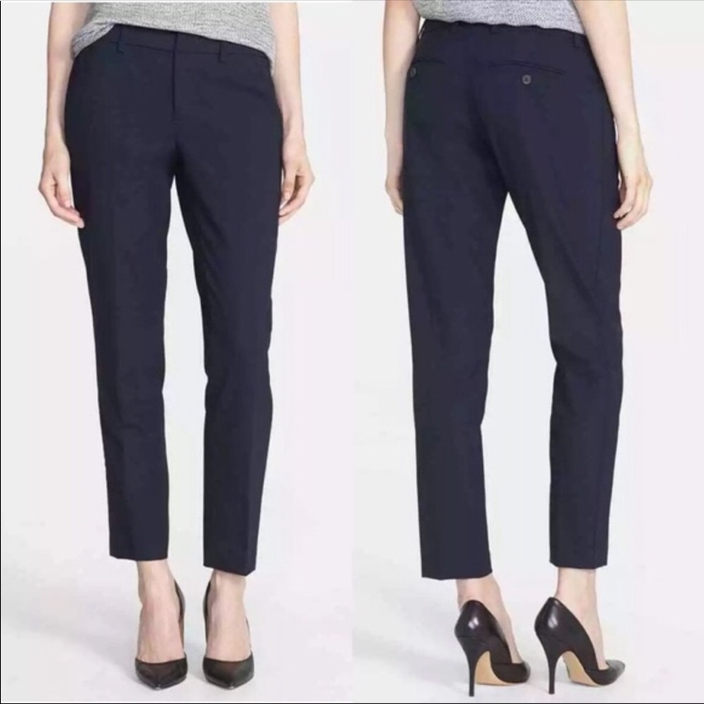 Vince Pants Navy Blue Strapping Wool Blend Ankle
